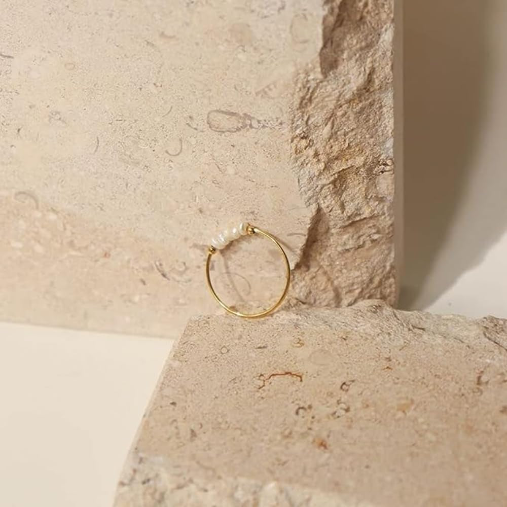 Dainty Minimalistic Freshwater Pearl Ring 316L Stainless Steel PVD Gold Plated