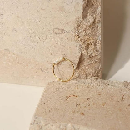 Dainty Minimalistic Freshwater Pearl Ring 316L Stainless Steel PVD Gold Plated
