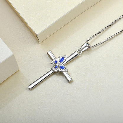 Butterfly Cross Necklace Sterling Silver Crucifix Pendant Gemstones Criss Jewelry for Women