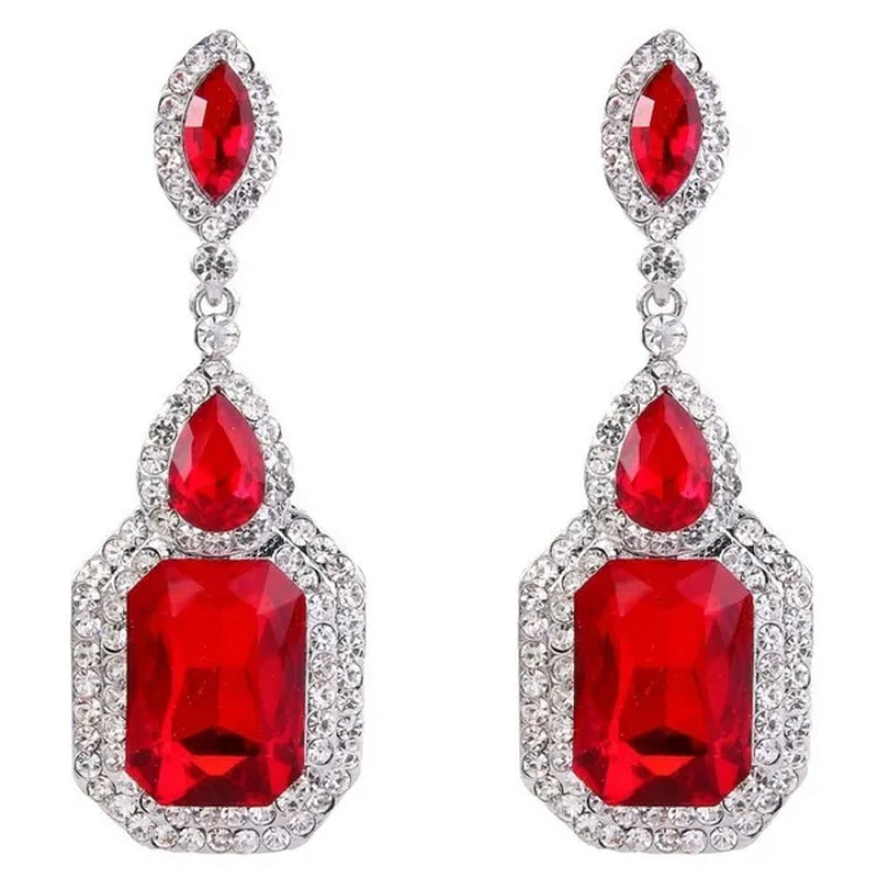 Exquisite Silver Plated Green Cubic Zirconia Wedding Birthday Blue Red Stone Circle Pendant Earring Earrings Jewelry Gift
