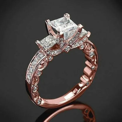 Classic and Fashionable silver-plated Super Flash Princess-cut Diamond Ring Bridal Engagement Wedding Ring Anniversary Christmas Gift Jewelry Accessories Size 5-11