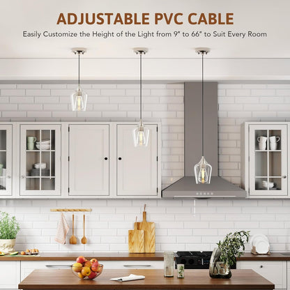 Pendant Light Kitchen Island, Brushed Nickel Pendant Light Fixture with E26 Base & Adjustable Cable, Modern Pendant Lighting with Glass Shade for Living Room Bedroom Hallway