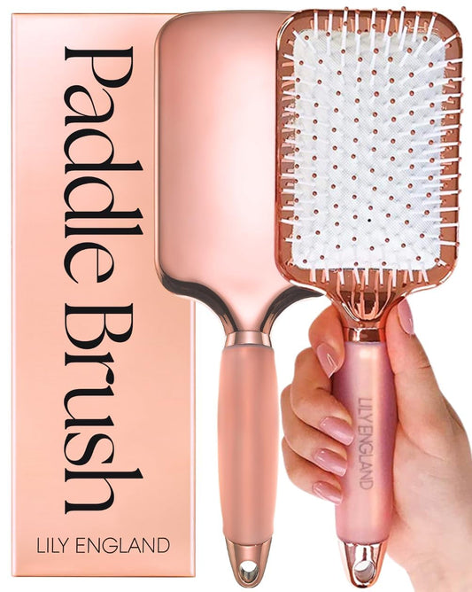 Hair Brush for Women for All Hair Types - Professional Paddle Brush for Blow Drying, Hair Detangling, & Straightening - Flat Hairbrush with Gel Handle for Easy Grip, Rose Gold - WORLD TIME VISITS
