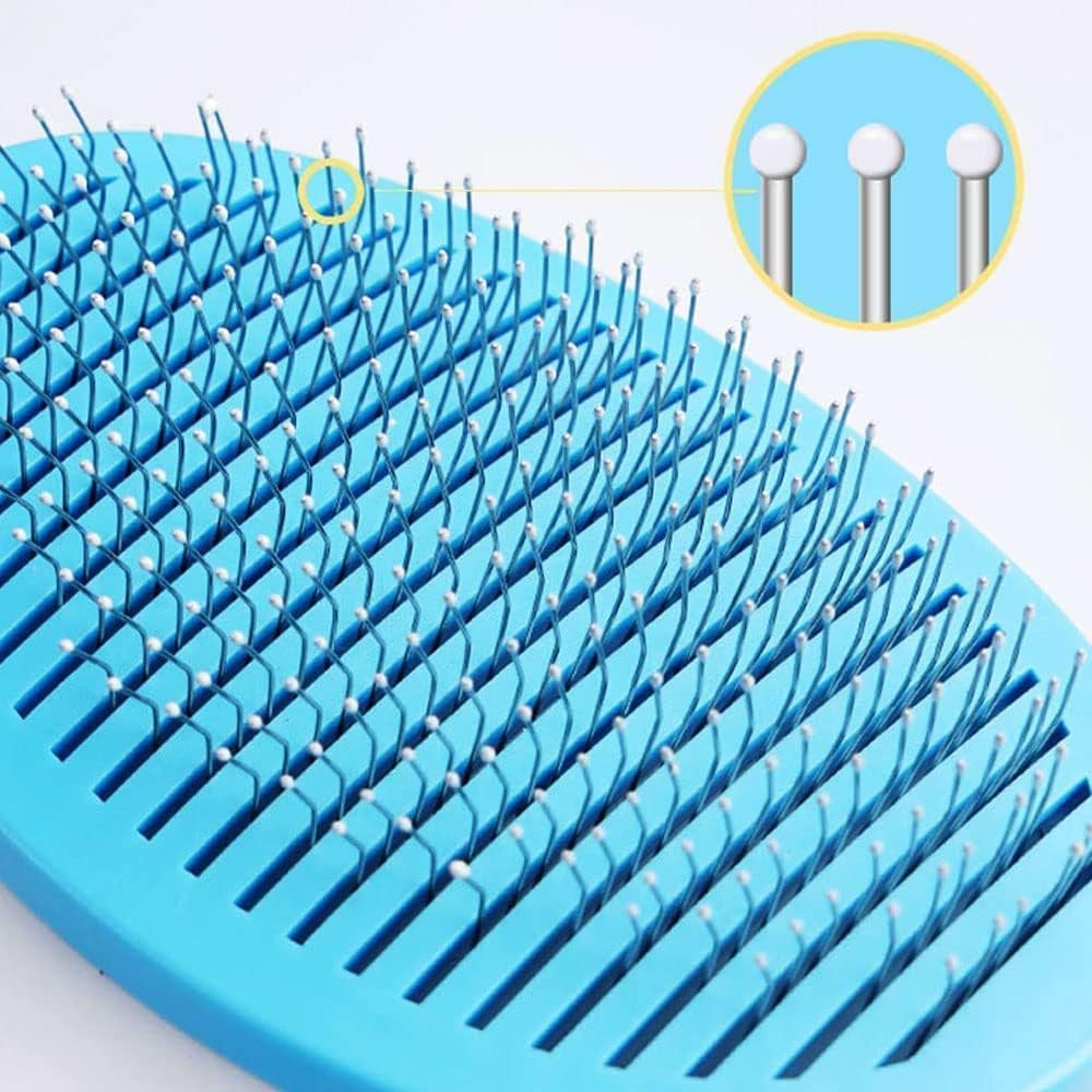 Self-Cleaning Slicker Brush for Pet Grooming, Smooth Handle with Cleaning Button for Cat and Dog Shedding, Massage and Detangling (Blue)