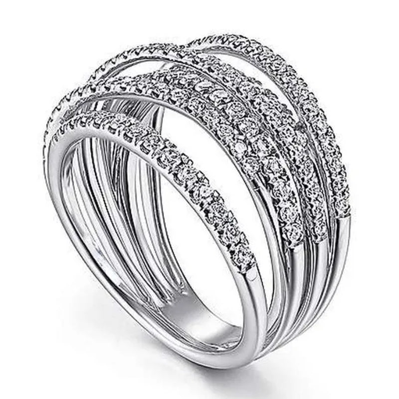 Exquisite 925 Sterling Silver Micro Pave Diamond Multilayer Rings for Women Bridal Romantic Engagement Proposal Gift Jewelry