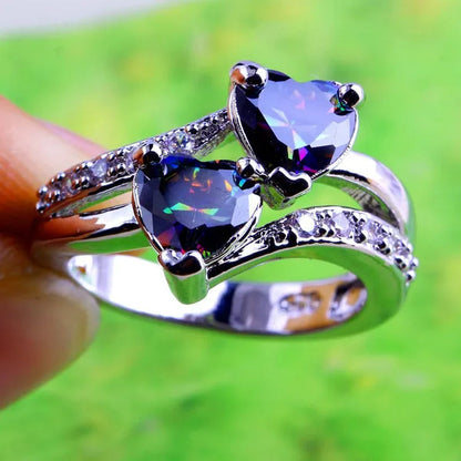 Fashion Lover Jewelry Heart Cut Rainbow & White Topaz Gemstone Silver Ring Size 5 6 7 8 9 10 11 12 13 HANNAH MARTIN