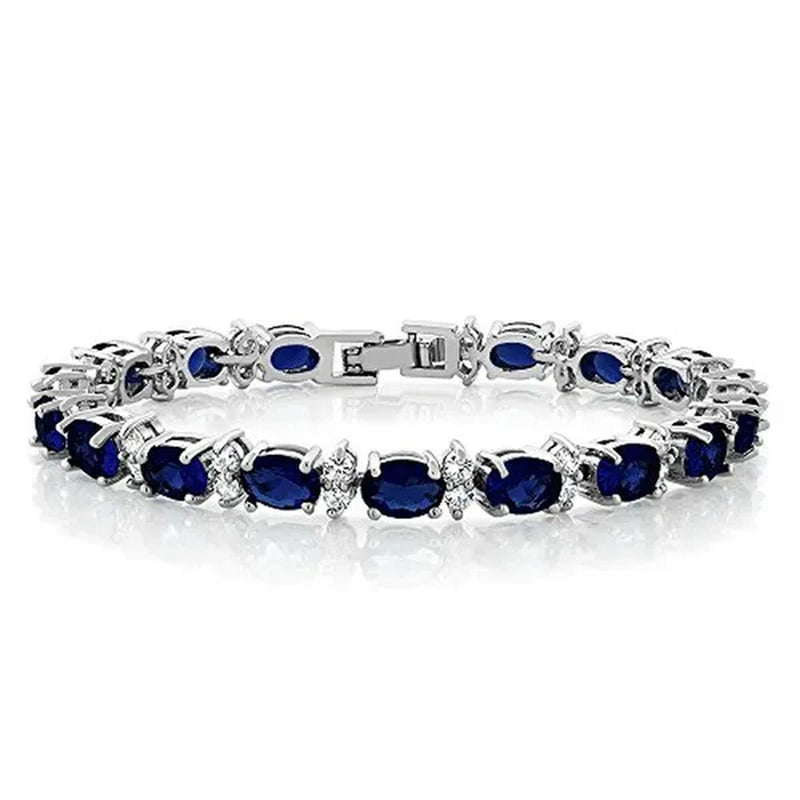 Gem Stone King 925 Sterling Silver Gorgeous Oval and Round Sparkling Cubic Zirconia CZ Tennis Bracelet Jewelry Gift