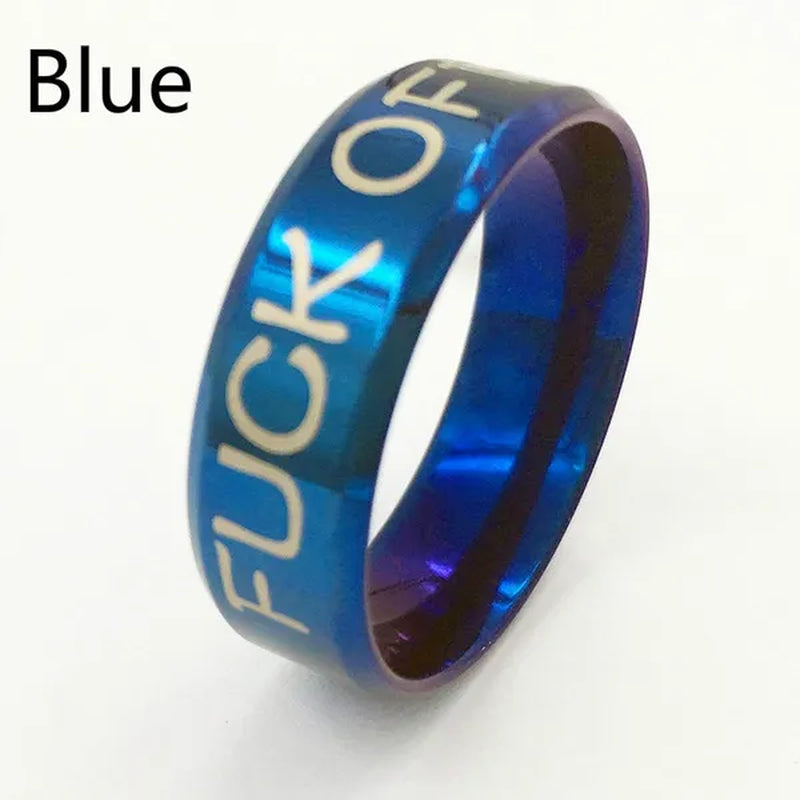 Fuck off 8MM Stainless Steel rings Wedding Ring gold blue rosegold black silver multicolor funny Jewelry Size 5-13