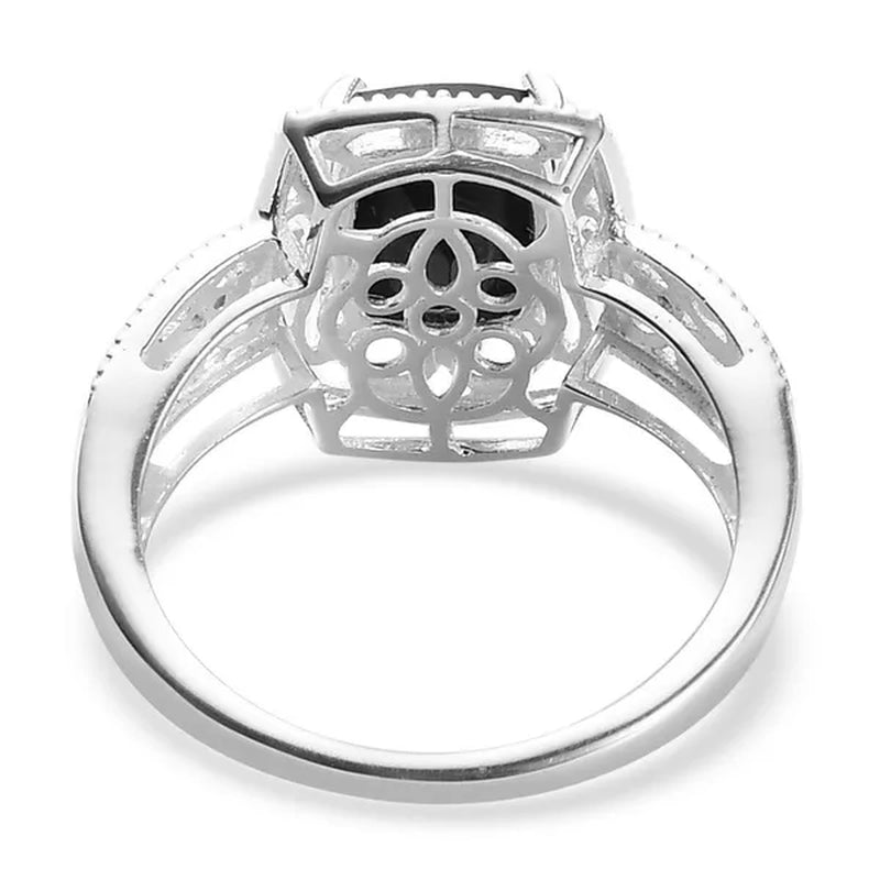 925 Sterling Silver Black Tourmaline Black Spinel Statement Ring for Women Graduation Gifts for Her Fashion Jewelry  Cttw 2.5