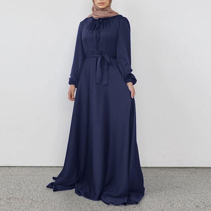Muslim Dress for Women Full Cover Long Sleeve Satin Islamic Arab Maxi Dress Abaya Kaftan Clothes S-XL