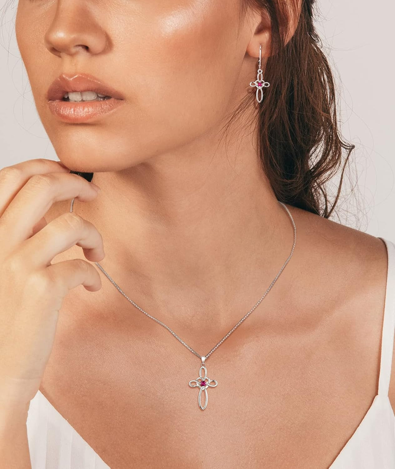 Celtic Knot Cross Necklace Sterling Silver Cubic Zirconia Loop Infinity Pendant Gemstones Crucifix Jewelry