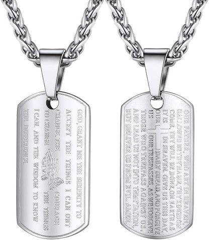 Stainless Steel the Lord'S Prayer Necklace, Praying Hands Pendant & Chain, Mens Womens Necklace, 22Inch-24Inch, Come Gift Box