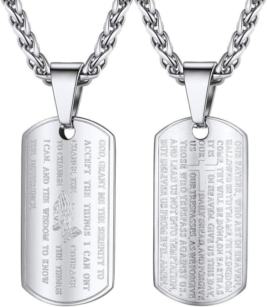 Stainless Steel the Lord'S Prayer Necklace, Praying Hands Pendant & Chain, Mens Womens Necklace, 22Inch-24Inch, Come Gift Box
