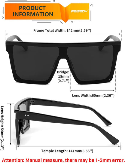 Oversized Sunglasses Mens Womens Flat Top Square Trendy Visor Shades UV400 B2470