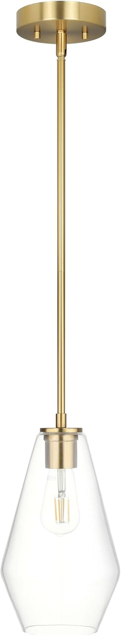 Brass Pendant Lights Ktichen Island, Modern Farmhouse Dining Room Light Fixtures over Table Brushed Brass Glass Kitchen Hanging Lights for Bedroom,Bar,Sink XB-P1228-BS