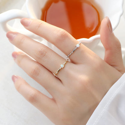 Sterling Silver Opal Ring for Women White Fire Opal October Birthstone Dainty Minimalist Stackable Ring Gold Promise Ring Size 5-9 (Rose Gold, 6.5)