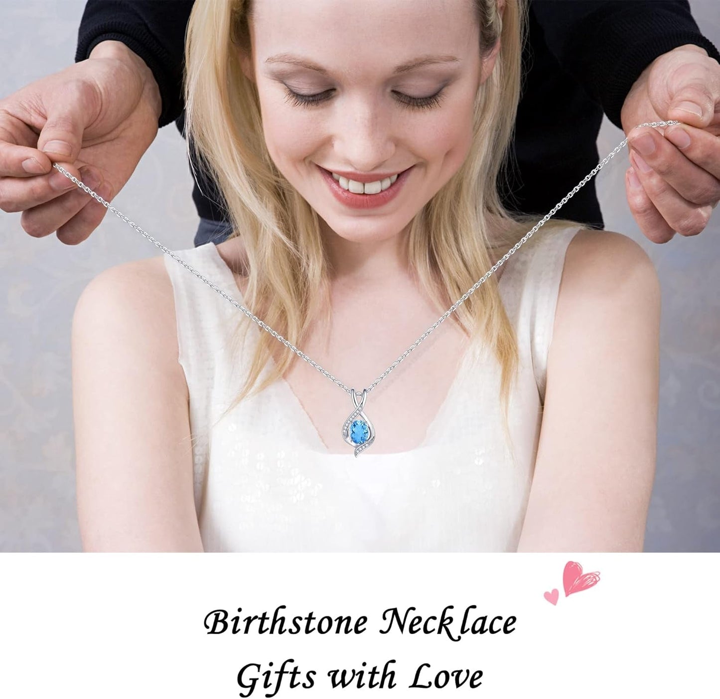 Oval Sparkle Birthstone Pendant Necklace, 925 Sterling Silver Gemstone Pendant Anniversary Birthday Gifts for Women Wife Girlfriend Mom Grandma Birthstone Necklace for Women Jewelry Gifts