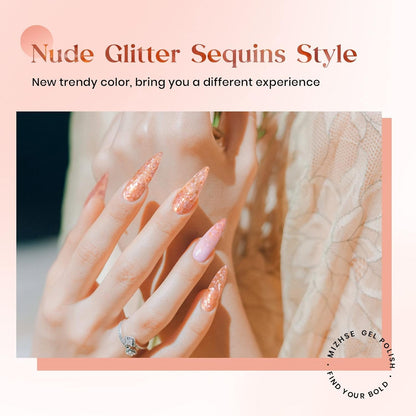 Nude Jelly Glitter Gel Nail Polish Sheer Translucent Shimmer Sparkle Natural Soak off UV LED Gel Polish for Nail Salon Art Home Manicure Single Bottle 12Ml 0.4 Floz