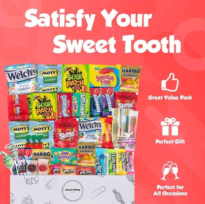 Bulk Candy Box Variety Pack - 60+ Pcs Candy Gift Basket Individually Wrapped Bouquet for Mothers Day - Pinata Stuffers, Birthday, Movie Snack for Kids