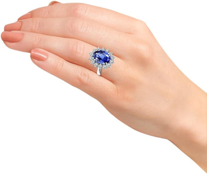 14K Gold Princess Diana Genuine Diamond & Sapphire Ring, 3.00Ctw