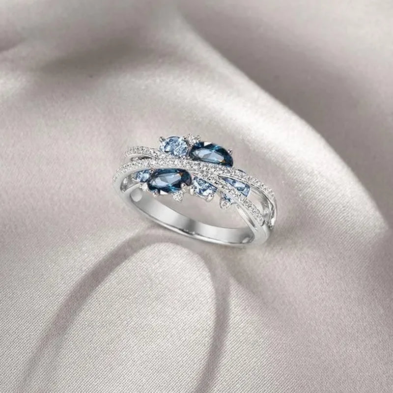 Trendy Luxury Rings for Women Shimmering Blue Spinel with Zircon Rings Romantic Valentine's Day Birthday Gift Bridal Wedding Party Anniversary Gift Fine Jewelry