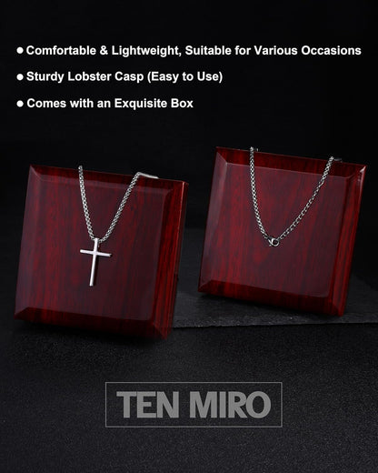 S925 Sterling Silver Cross Necklace for Men Solid Sterling Silver Cross Pendant Necklace Boys Mens Cross Necklace Jewelry Gifts with Box & Card Birthday Anniversary Christmas Father'S Day