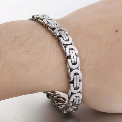 Davieslee Mens Fashion Flat Byzantine Link Silver Tone Stainless Steel Chain Bracelet - WORLD TIME VISITS