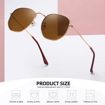 Polarized Hexagon Sunglasses for Women Men Polygon Square Sun Glasses UV400 Protection Metal Frame