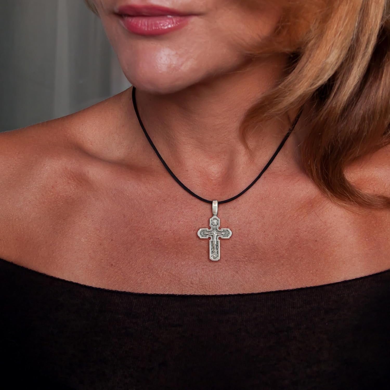 Eastern Orthodox Cross Necklace for Men Women - 925 Sterling Silver - Jesus Christ Crucifix Pendant Necklace with Chain 20 Inches - Unique Christian Religious Jewelry - Handmade - WORLD TIME VISITS