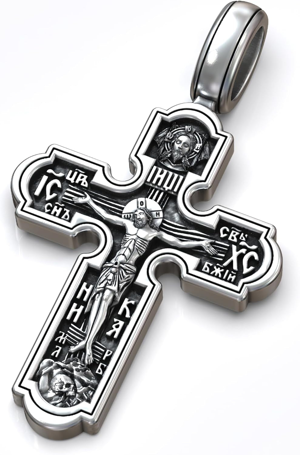 Eastern Orthodox Cross Necklace for Men Women - 925 Sterling Silver - Jesus Christ Crucifix Pendant Necklace with Chain 20 Inches - Unique Christian Religious Jewelry - Handmade