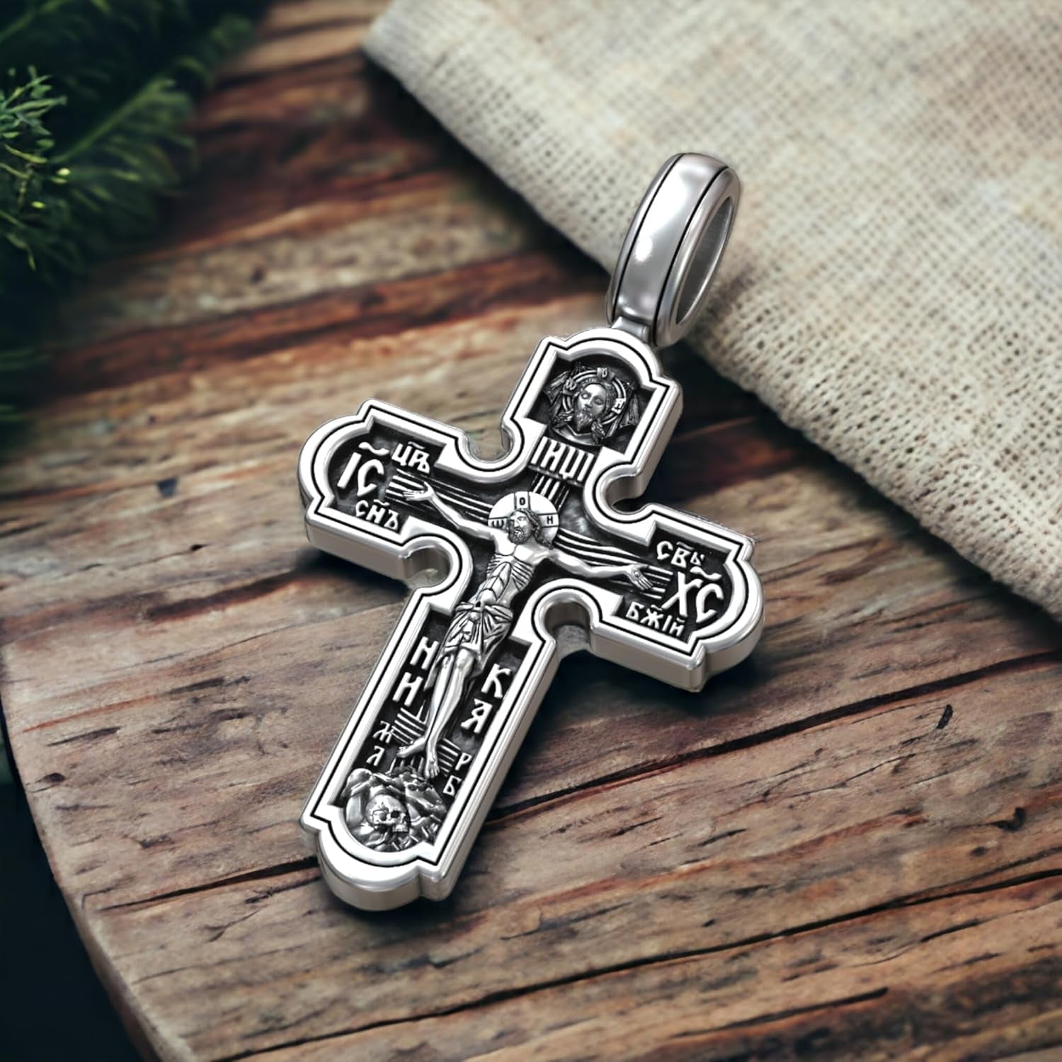 Eastern Orthodox Cross Necklace for Men Women - 925 Sterling Silver - Jesus Christ Crucifix Pendant Necklace with Chain 20 Inches - Unique Christian Religious Jewelry - Handmade - WORLD TIME VISITS