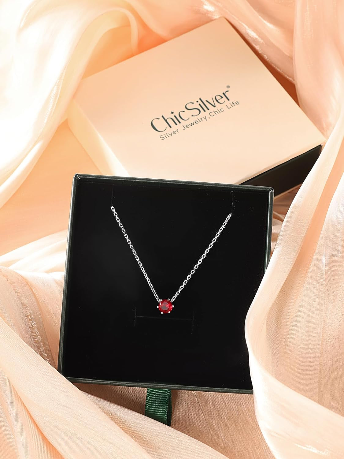 925 Sterling Silver 12 Months Sparkling round Cut Created Birthstone Pendant Necklace, 16 Inch Rolo Chain (With Gift Box)