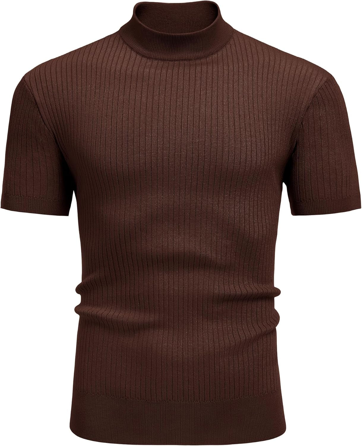 Men'S Mock Turtleneck Sweater Short Sleeve Casual Basic Tops Ribbed Knit Pullover Solid Tee