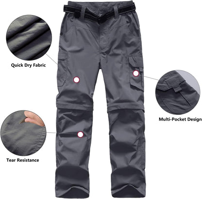 Boy’S Scout Pants Convertible Hiking Quick Dry Zip off Pants Outdoor Climbing Casual Trouser Kids Youth Cargo Pants