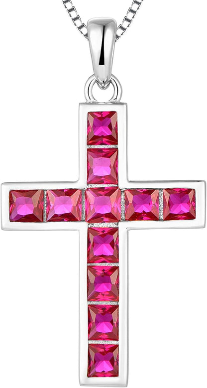 Cross Necklace Sterling Silver Criss Pendant Gemstones Crucifix Jewelry for Women
