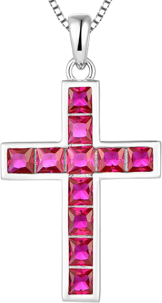Cross Necklace Sterling Silver Criss Pendant Gemstones Crucifix Jewelry for Women