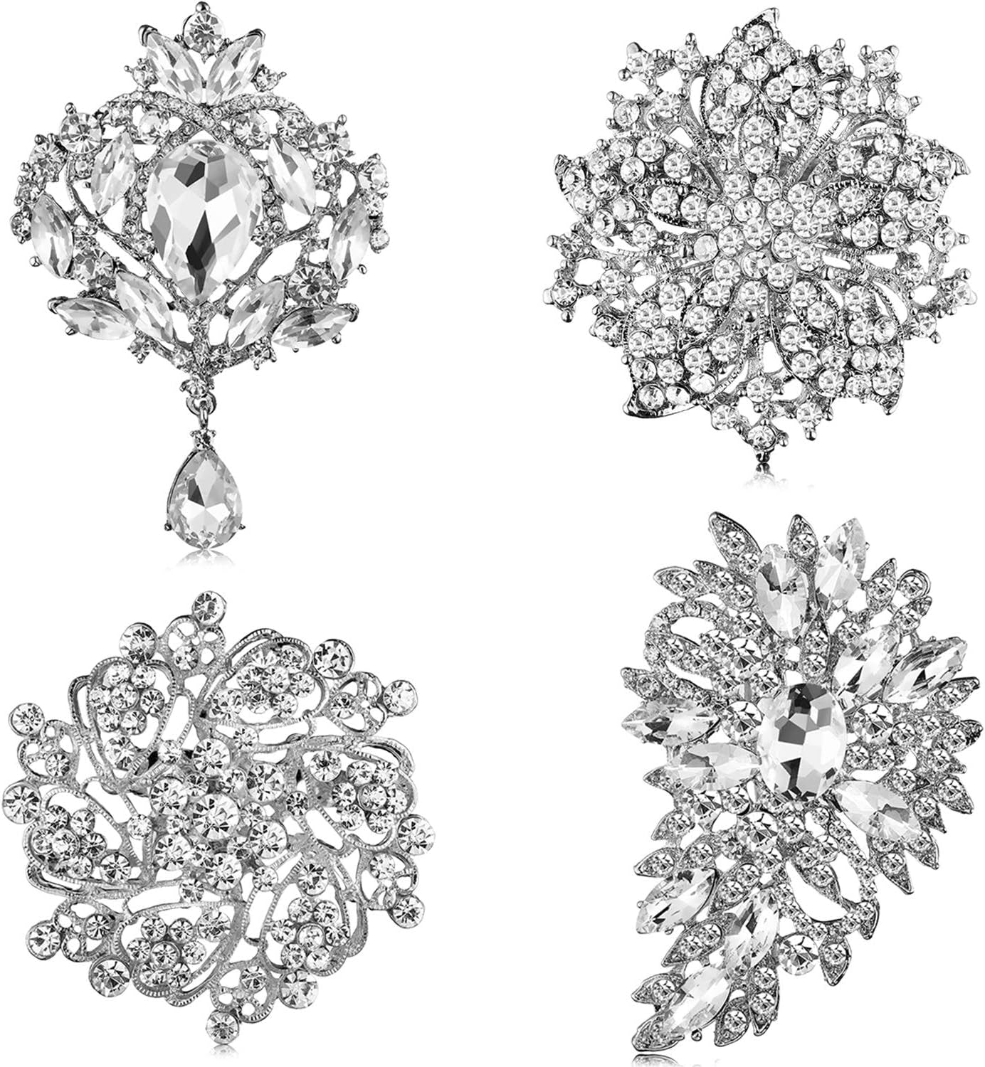 4 Pcs Women'S Rhinestone Brooches Flower Crystal Pins Vintage Brooches for Banquet Wedding Graduation Bridal Shower Gift Jewelry Supplies - WORLD TIME VISITS