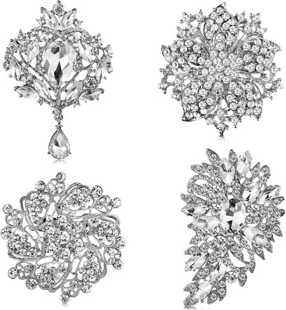 4 Pcs Women'S Rhinestone Brooches Flower Crystal Pins Vintage Brooches for Banquet Wedding Graduation Bridal Shower Gift Jewelry Supplies - WORLD TIME VISITS