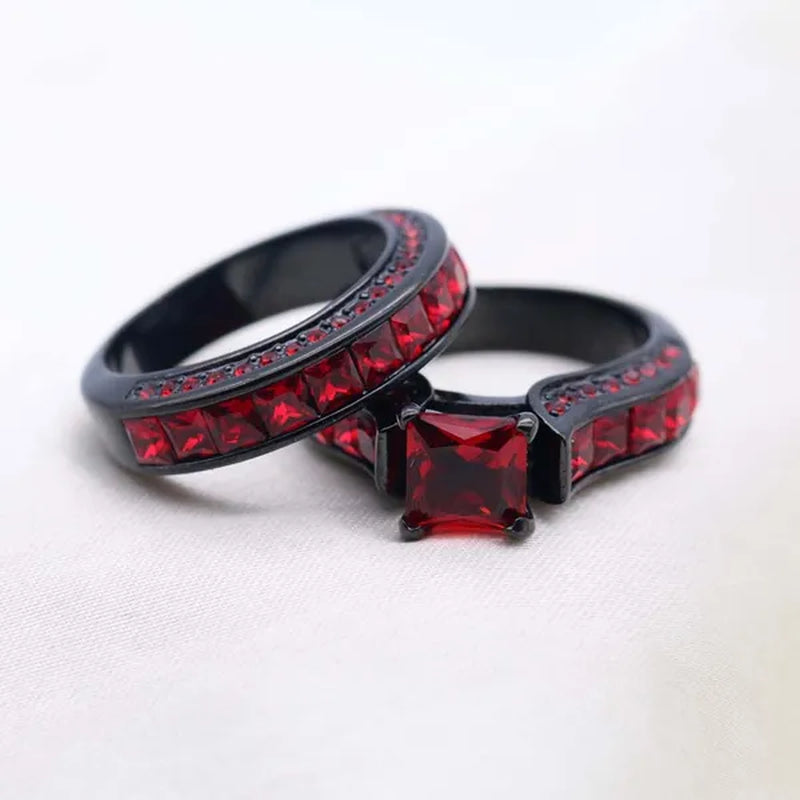 Couple Rings Sz 6-12 Titanium steel Red Wood Mens Wedding Band Ruby Black Gold Filled Womens Wedding Ring Sets
