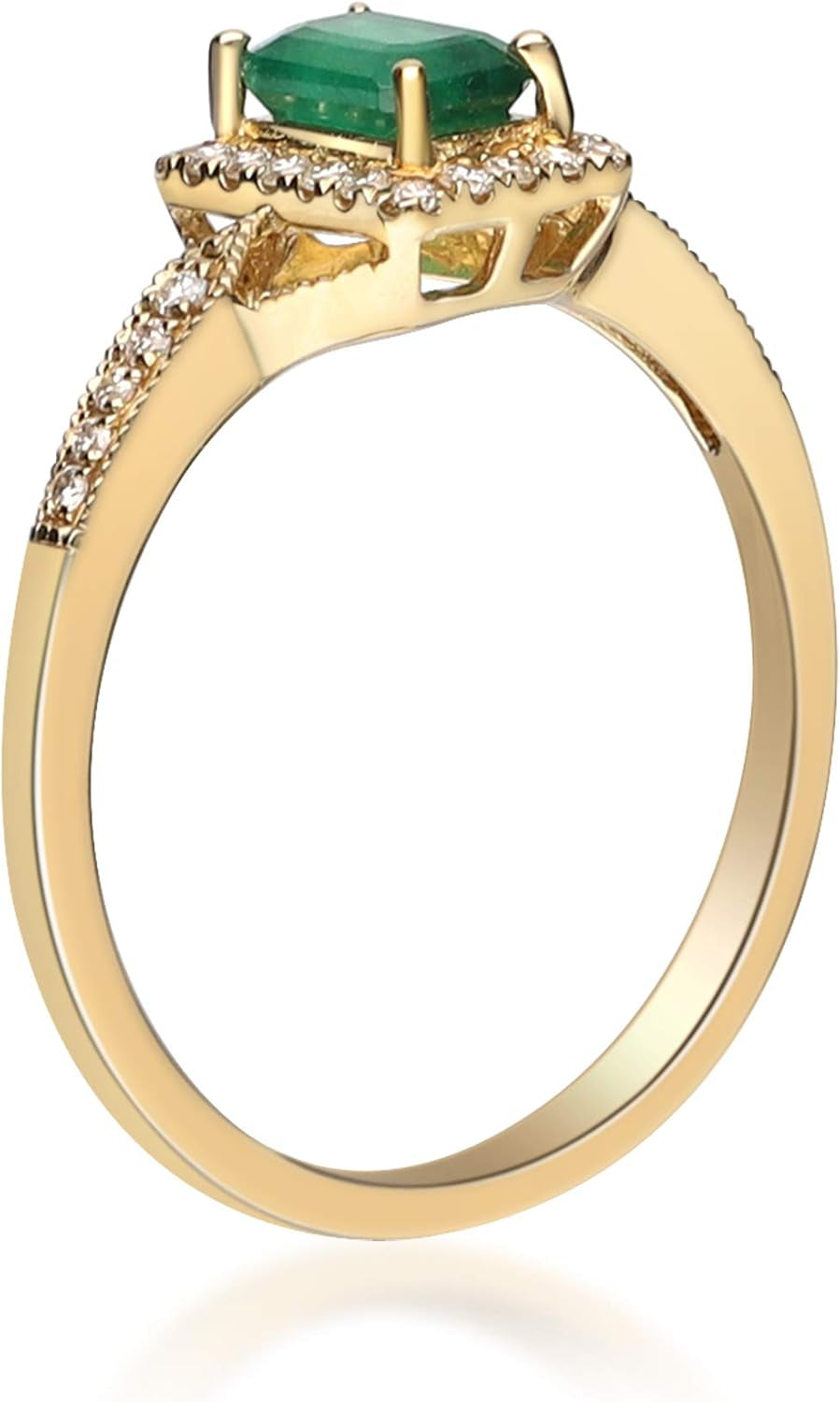 10K Yellow Gold Natural Zambian Emerald Ring with Natural Diamonds for Women | Ethically, Authentically & Organically Sourced Emerald-Shape Emerald Hand-Crafted Jewelry for Her | Emerald Ring for Women