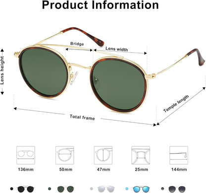 Retro Vintage round Polarized Sunglasses for Women Men Small Double Bridge Circle Sunnies SJ1104