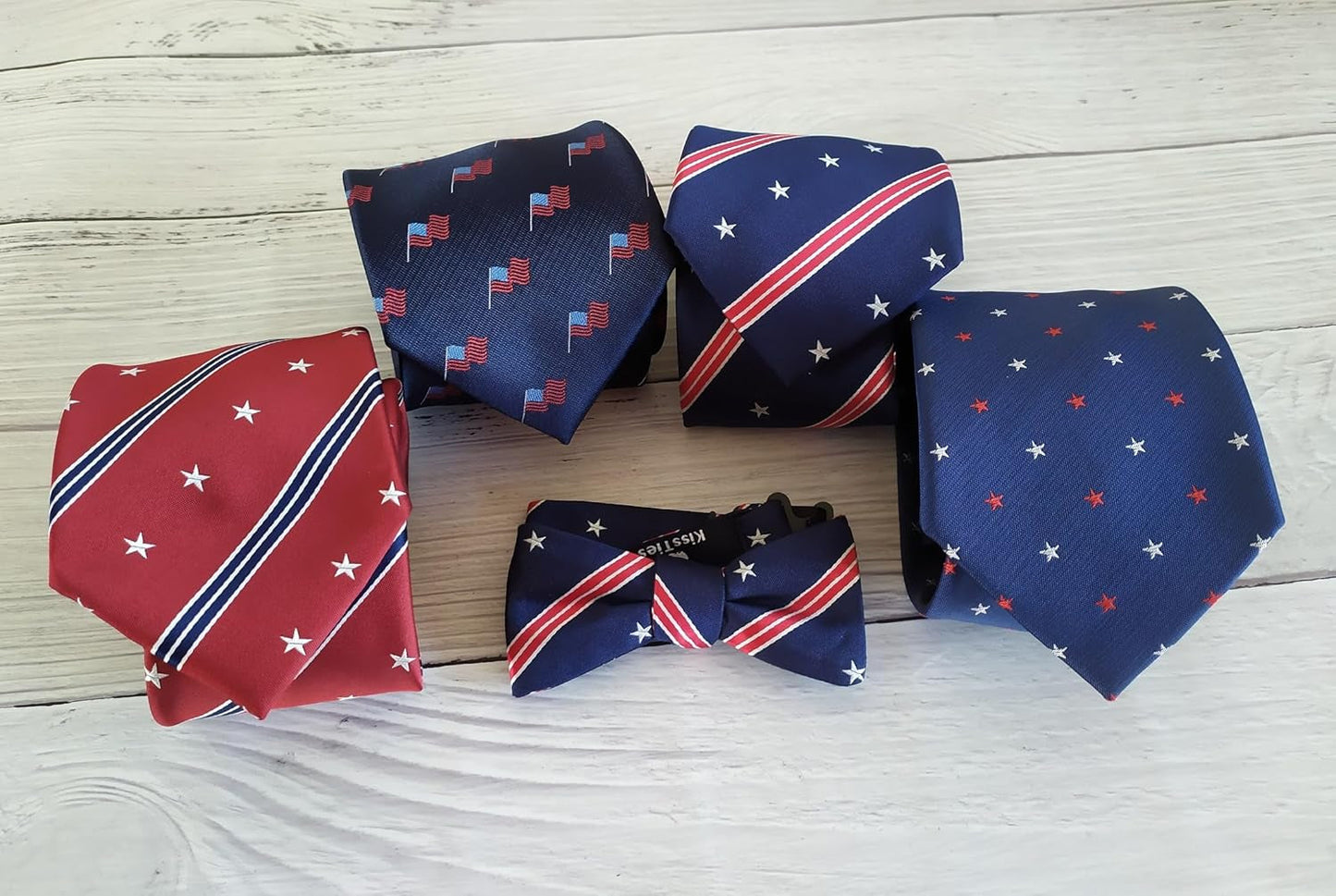 Mens Silk Tie Set Patriotic Ties the USA Necktie + Pocket Square