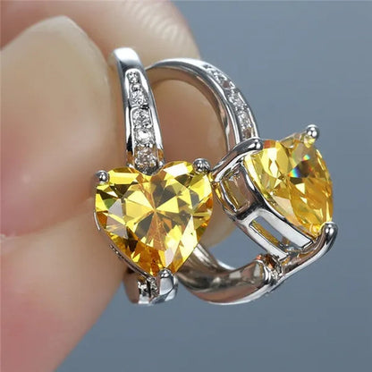 Luxury Women'S Fashion Silver Plated Zircon Earrings Birthstone Hoop Earrings Green Cubic Zirconia Drop Earrings for Women Heart Clip on Earrings Bride Princess Wedding Engagement Earring Anniversary Gift Jewelry