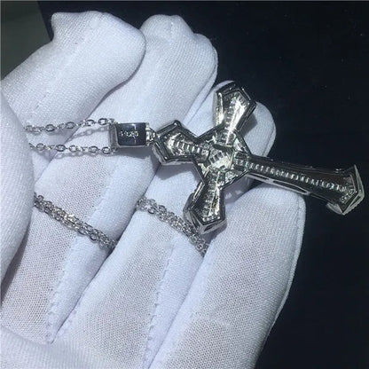 Luxury Big Cross Pendants 5A Zircon Cz Diamond Silver Wedding Pendant with Necklace for Women Men Jewelry