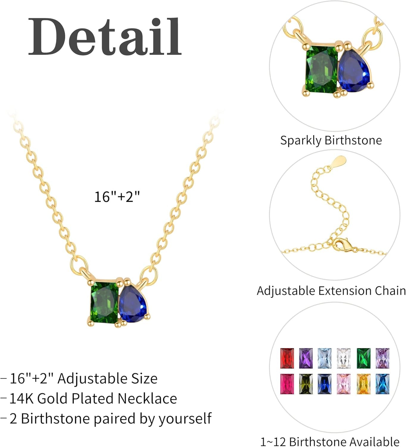 Mothers Day Gifts for Daughter Mom, Birthstone Necklace for Women Teen Gifts 14K Gold Plated Necklace with 1-12 Birthstone 16Th 18Th 21St 30Th 50Th Birthday Gift for Her Christmas Jewelry