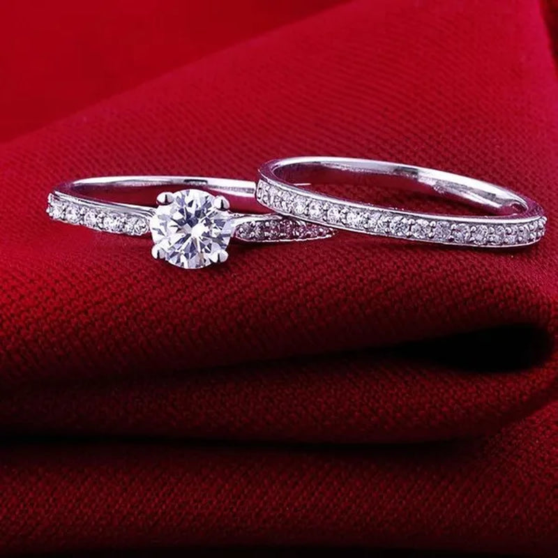 1.3Ct Cubic Zirconia Anniversary Wedding Band Engagement Solitaire Ring Bridal Sets 925 Sterling Silver