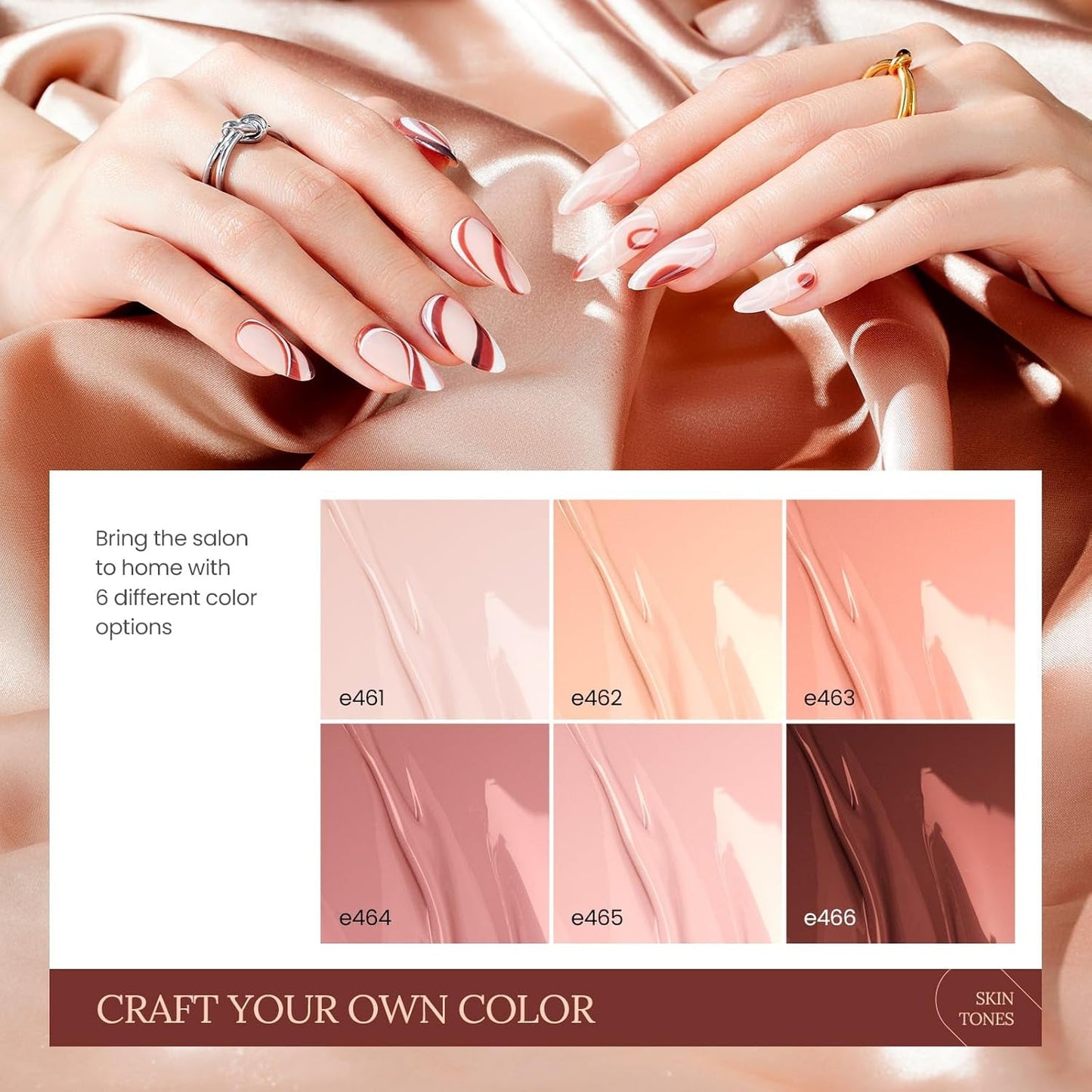 Nail Set 6 Colors Skin Tones Collection Nude Brown Gel Nail Polish Pink Neutral Soak off Uv Led Lamp Needed Manicure Diy Home Gift for Girls