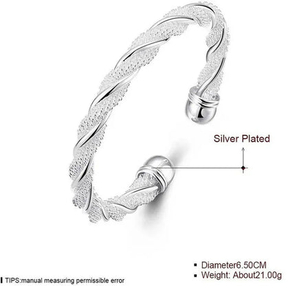 Fashion 925 Sterling Silver Cable Wire Twisted Cuff Bangle Bracelets Set for Women