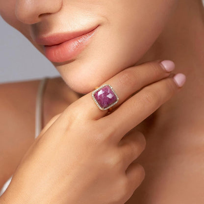 Natural Gemstone Rings, 925 Sterling Silver Genuine Gemstone Square Ring with Diamonds for Women Girls, Birthstone Rings Jewelry Gifts for Valentine'S Day, Birthday (Available 6,7,8)