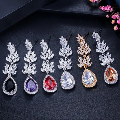 CANDICE Top Quality White Gold Plated Jewelry Romantic Purple Red Crystal Long Tear Drop Earrings For Women Christmas Gift